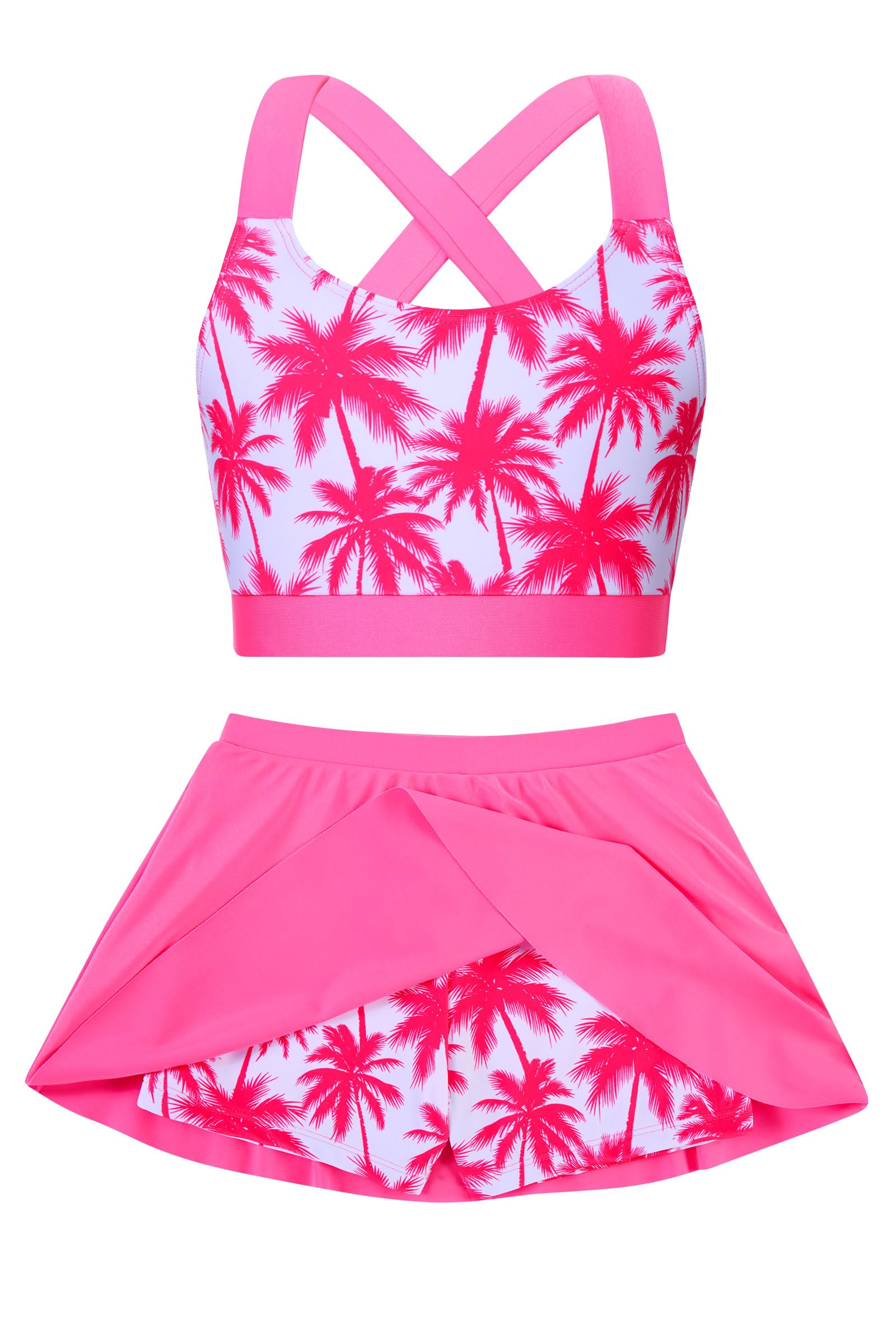 Girls Swimsuit 2 Piece Bathing Suit with Skirted Boyshorts 5-16Y