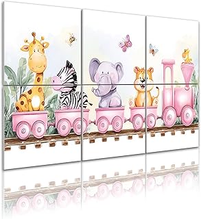 6 Pack Art Acoustic Panels Self Adhesive Cartoon train lion driver elephant rhinoceros giraffe hippopotamus 48"x72" Decorative Acoustic Panels Sound Absorbing Wall Art for Studios Office Theaters