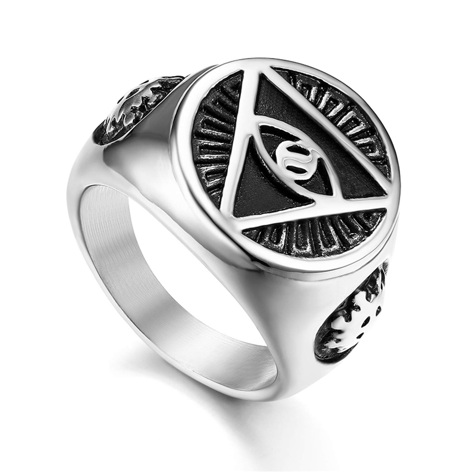 Flongo Anillo de Sello Dorado Anillo de Hombre Acero Inoxidable La Pirámide con El Ojo Que Todo Lo Ve, Anillo Ojo de Horus Egipcio, Regalo Original para Hombre
