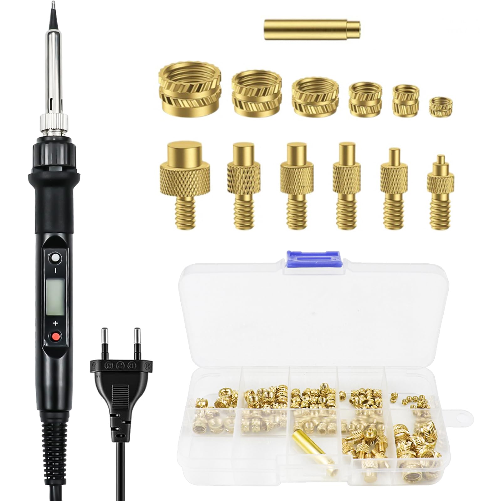 Tin Soldering Iron Kit 80W LCD Adjustable Temperature 180-480°C with 7 Tips and Adapter, 138 Brass Threaded Inserts M2 M3 M4 M5 M6 M8, Professional Tin Soldering Iron for 3D Printing, Repair