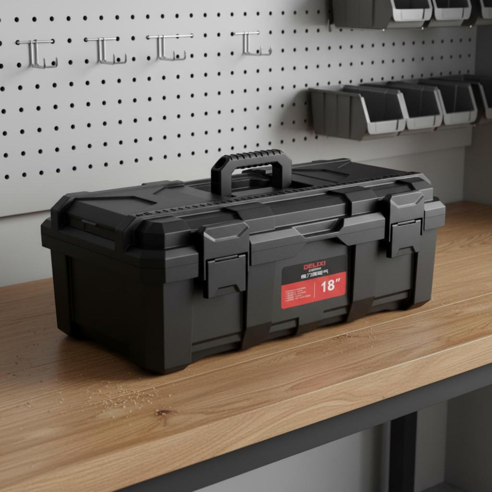 Contenitore per Attrezzi Scatola Organizer Cassettiera Valigetta Portautensili in PP Rinforzato per Officina, 20 Pollici, Fibbia In Plastica + Scatola Portaoggetti