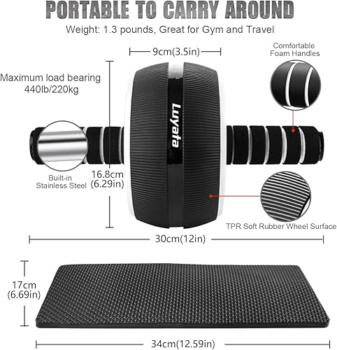 Miniatura 2 de Rueda de rodillo abdominal, 10 en 1, kit de ruedas de ejercicio para abdominales con bandas de resistencia, alfombrilla de rodilla, cuerda de
