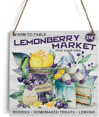 HTBIG Decoración de verano, decoración de limón y arándanos, decoración para colgar en la pared del hogar, puerta delantera, porche, cocina,