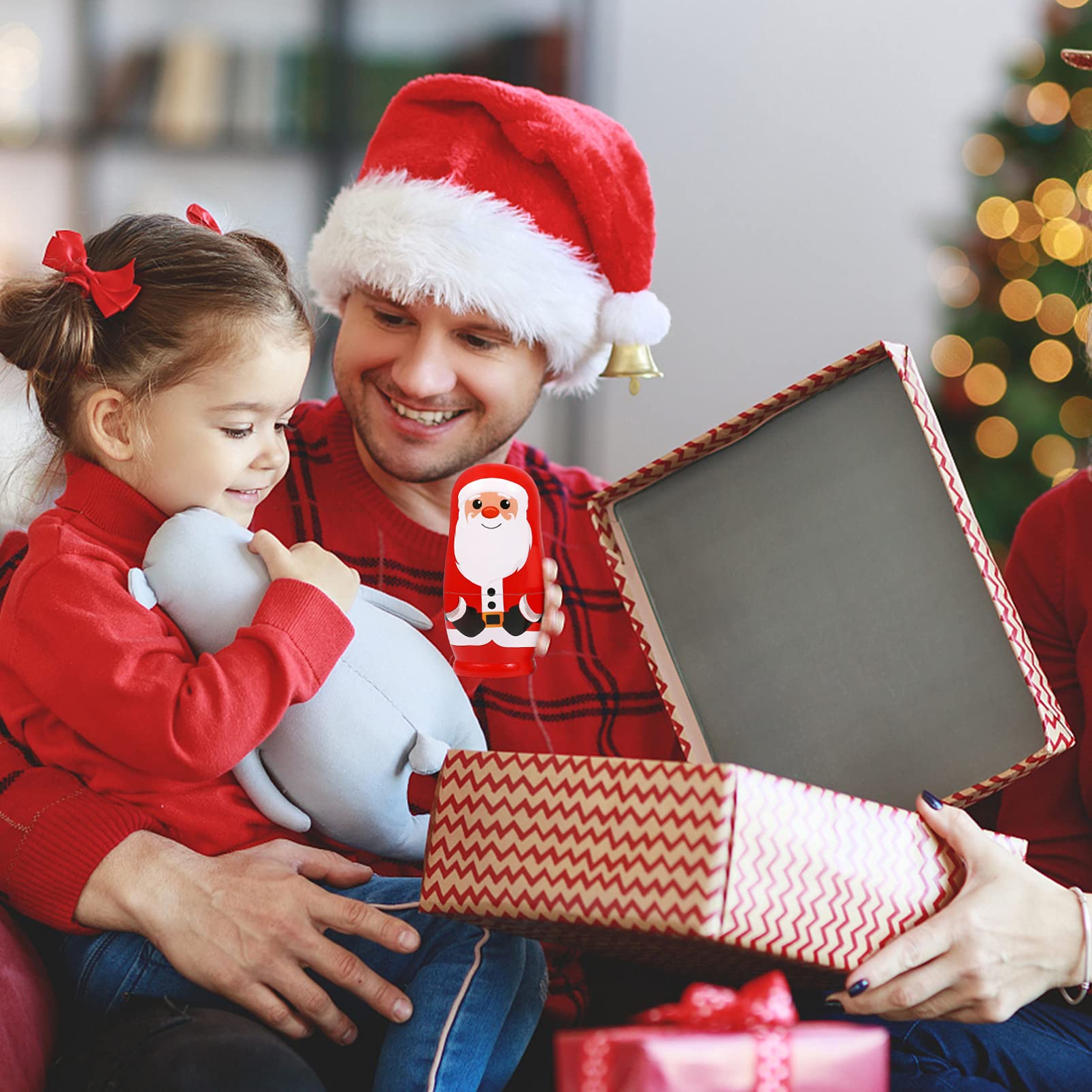 EXCEART Muñeca de Navidad de madera apilable de Navidad rusa Matryoshka muñeca de Navidad de madera nidada con Santa Claus alce muñeco de nieve oso polar pingüino para niños cumpleaños
