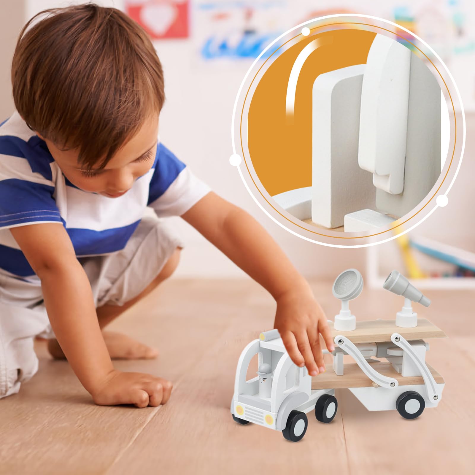 Camión Transportador Conjunto De Juego De Transporte De Cohete De Madera | Juguete de Camión Portador de Coches Para Niños y Niñas, para Juego de Construcción y de