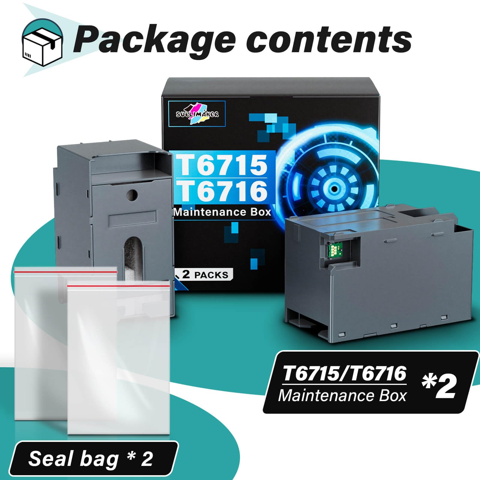 T6715 T6716 pojemnik do konserwacji atramentu do drukarek Epson Workforce Pro WF-4730 WF-4740 WF-4720 WF-4734 WF-4830 WF-4820 WF-3820 EC-4020 EC-4030 WF-4833, kompatybilne do konserwacji Epson Pudełko