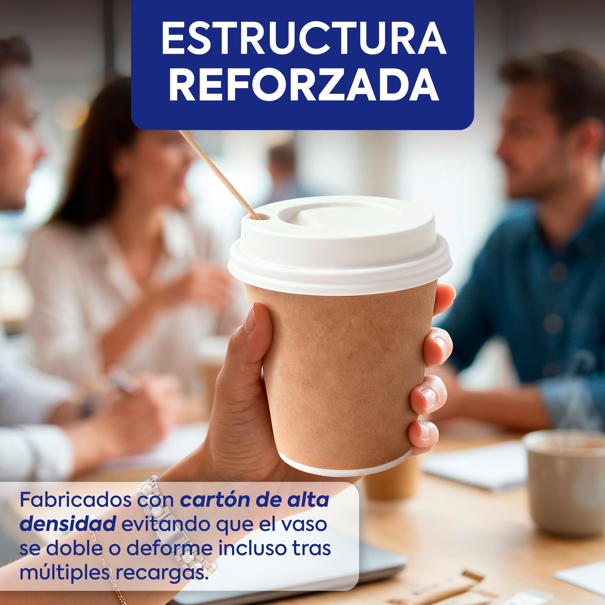 Vasos para Café con Tapas y Paletinas de Cartón Kraft 600 uds de 240 ml (8oz) Tazas de Papel de Alta Densidad para Bebidas Calientes Lavables y Reusables