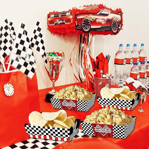 Miniatura 4 de 24 Piezas Bandejas de Comida Temática de Autos de Carreras Suministros para Fiestas de Pista de Carreras Decoraciones Vajilla Temática de Deportes