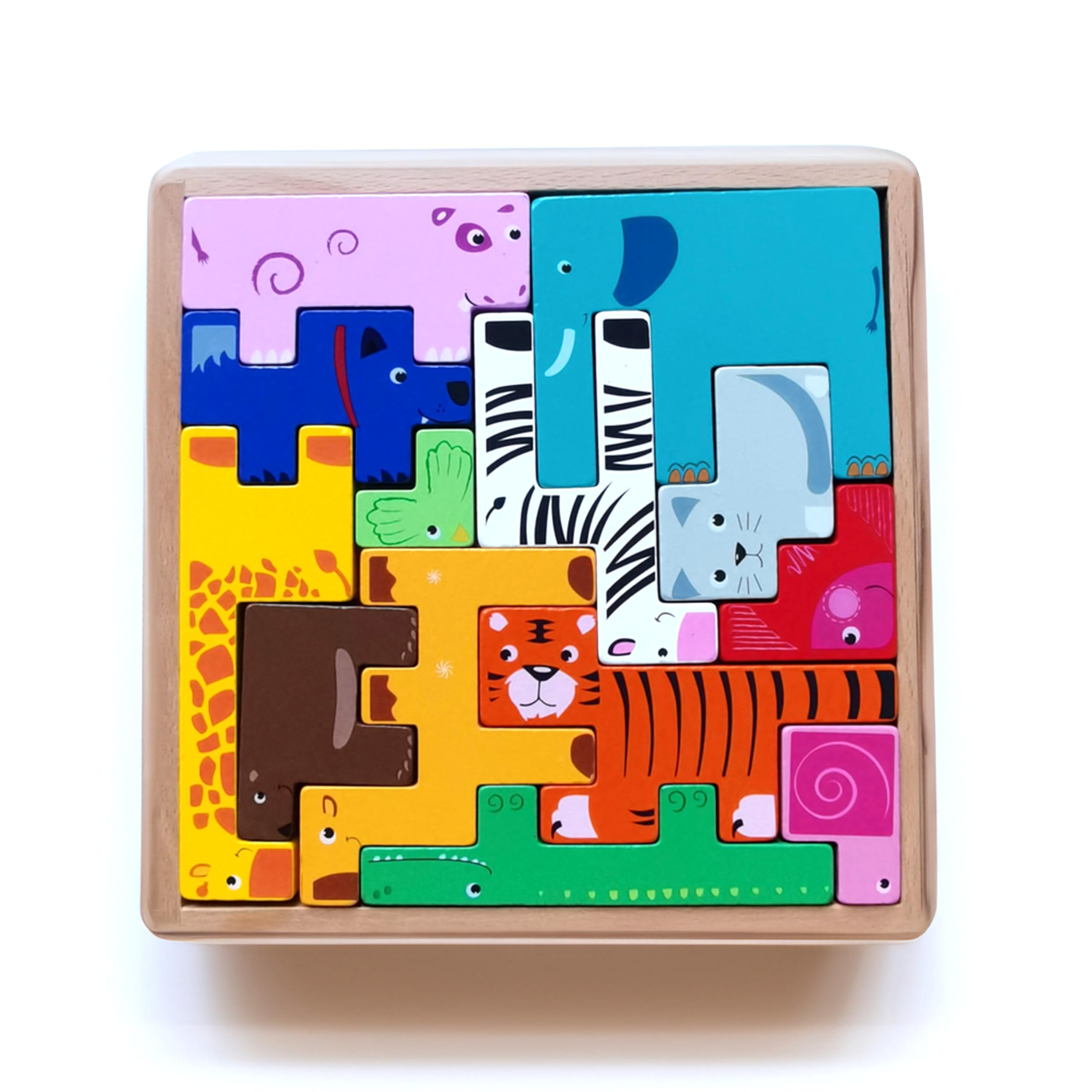 BEACENOV Montessori Wooden Animal Jigsaw Puzzle Toy for Toddler,Montessori Educational Toy for Baby Boy or Girl Gift,Cute Animal Block Puzzles for Kids,Wooden Jigsaw Puzzles for Toddler 2 3 4 Year Old - Image 4
