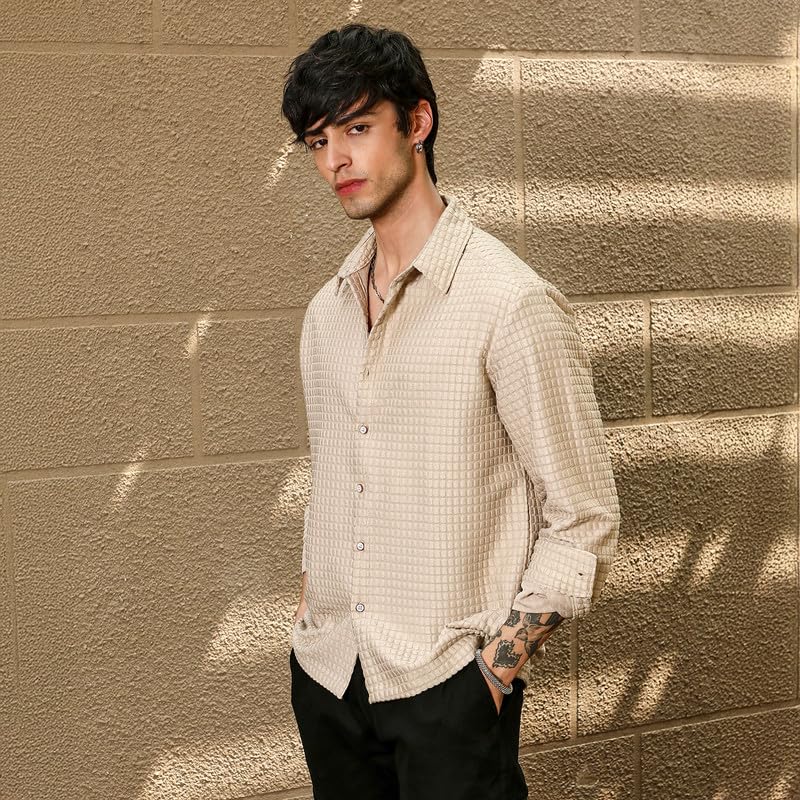 Image of CAHOOT Men's Oversized Shirt Casual Wear | Lapel Collar | Long Sleeve | Button Closure | Oversized Shirt Crafted with Comfort Fit for Everyday Wear
