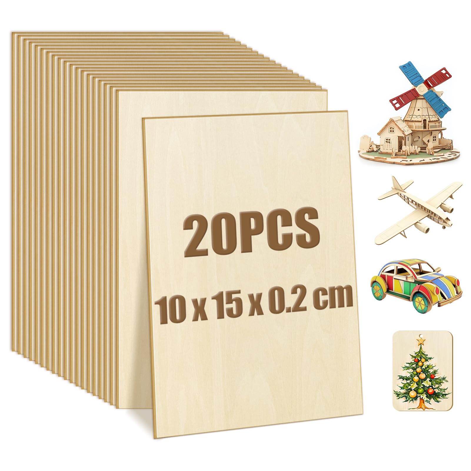 20 Pieces Plywood Sheets, 100 x 150 x 2 mm Basswood Board
