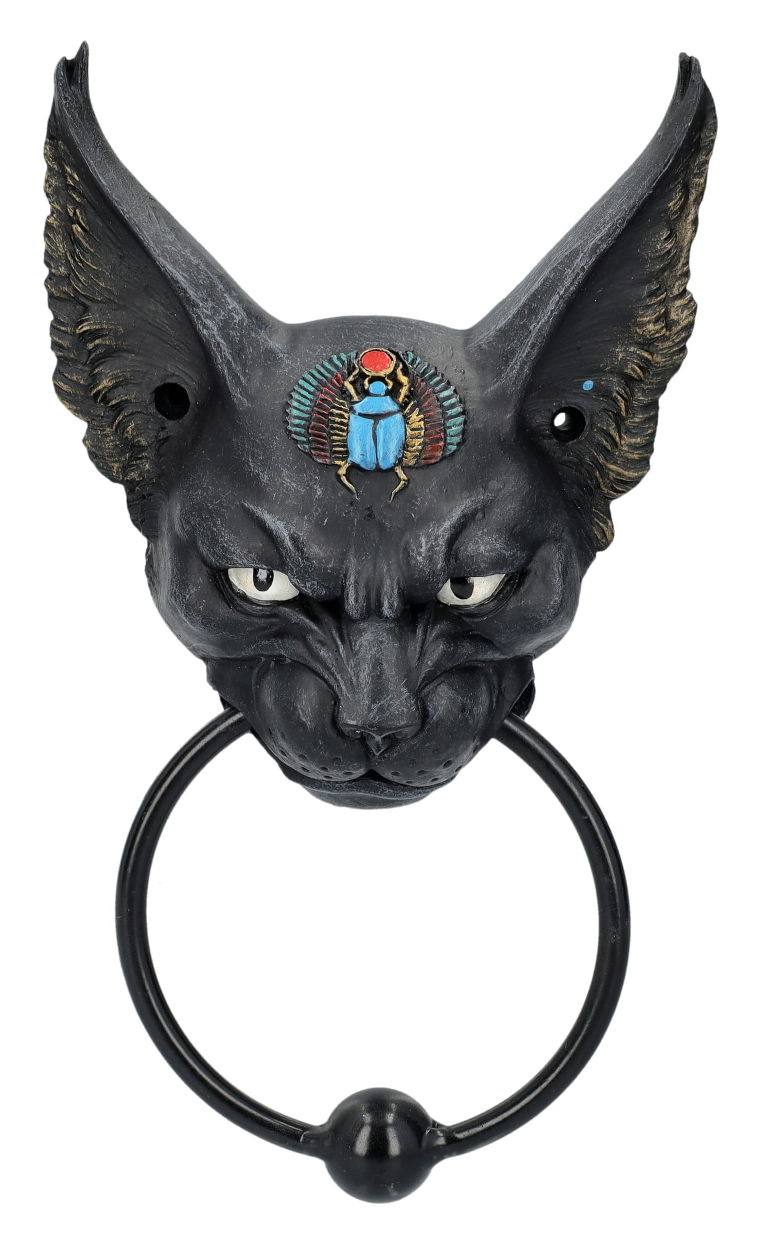 Pacific Giftware Heurtoir de porte égyptien Bastet - Design tête de chat - Points forts dorés - Détails Scarabée - 22 x 12,5 cm