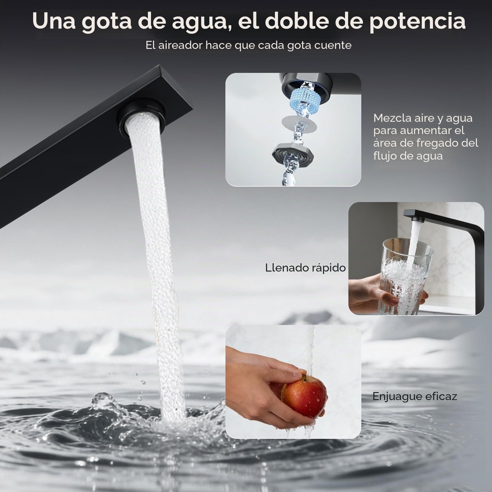 Peppermint Grifo de cocina cuadrado negro monobloque negro mate para grifos mezcladores de cocina, 1 agujero, grifo mezclador de fregadero de una sola palanca, grifo plano moderno para debajo de