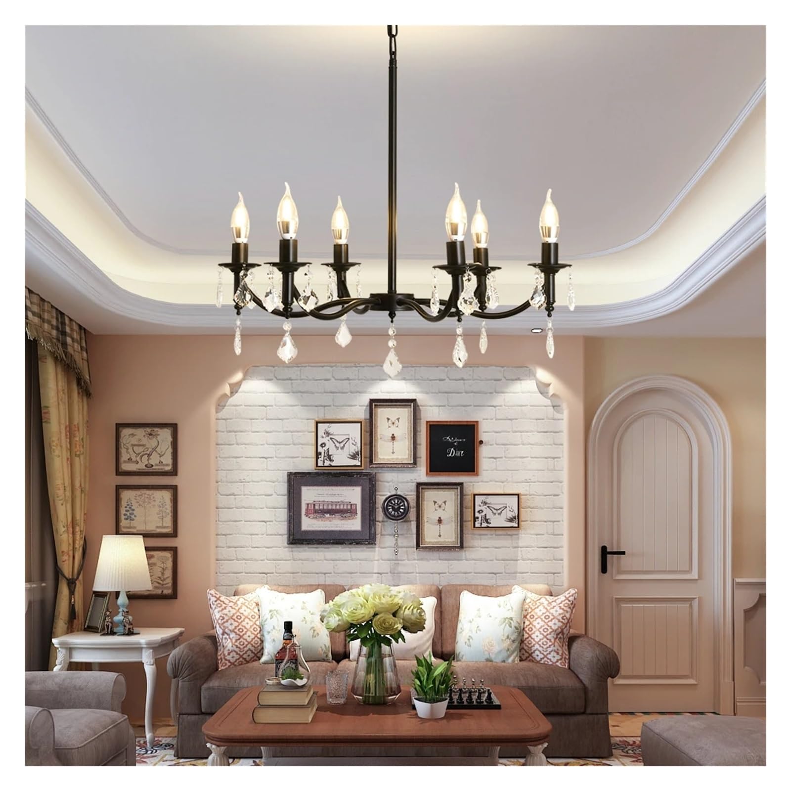 E14 LED Ceiling Chandelier Light Fixture Crystal Chandelier Ceiling Lamp Farmhouse Industrial Lighting Fixtures Hanging for Porch High