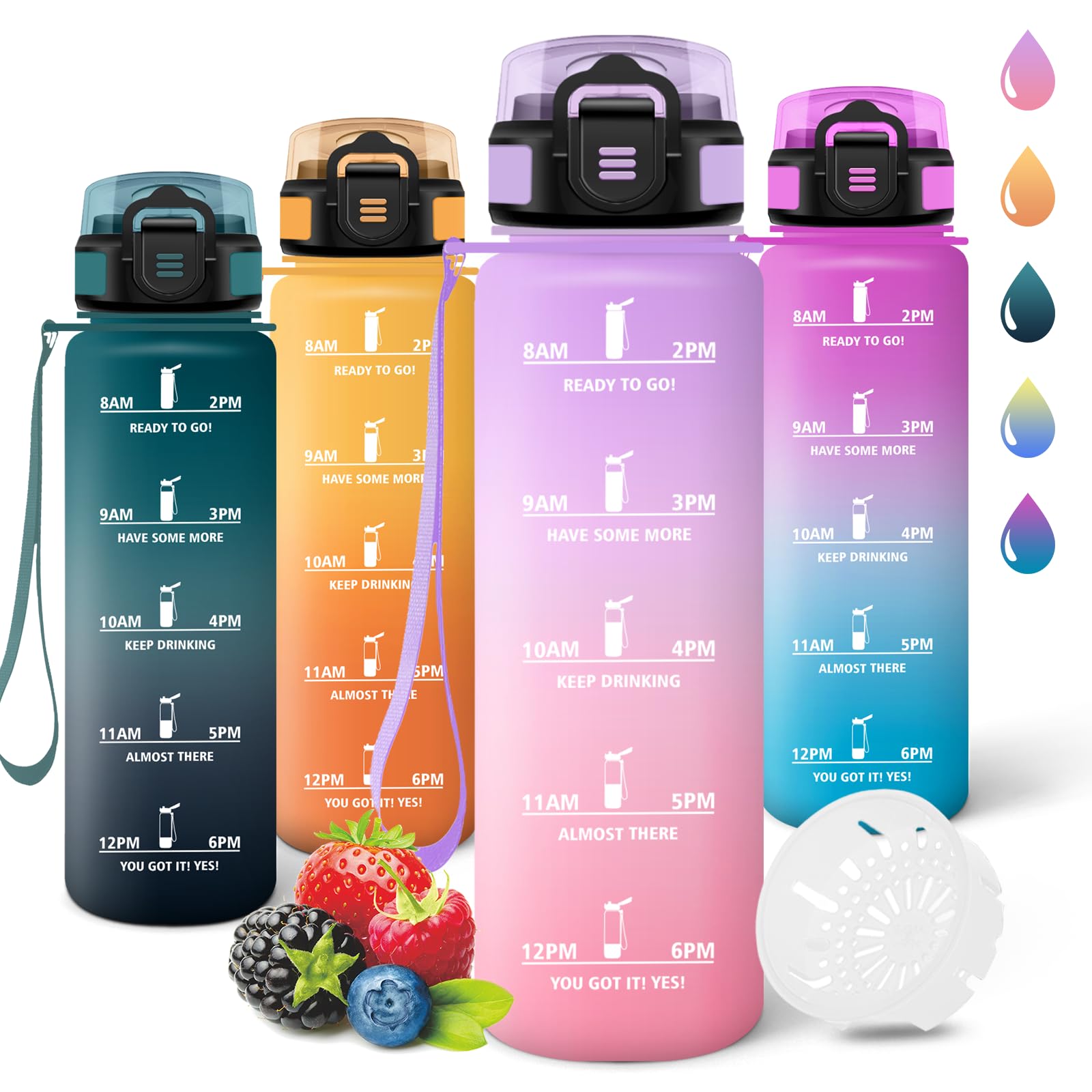 Motswedi Borraccia 1 litro,Riutilizzabile, Borraccia Motivazionale, a Prova di Perdite, Bottiglia Acqua, Senza BPA, Borracce, per Sport, Ufficio, Ciclismo, Palestra, Viola chiaro&Rosa