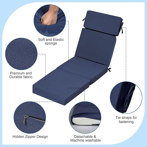 Miniatura 2 de Geelin Cojín para silla de exterior, 21 x 72 pulgadas, para asiento profundo de playa, respaldo alto, cojín de repuesto para exteriores,