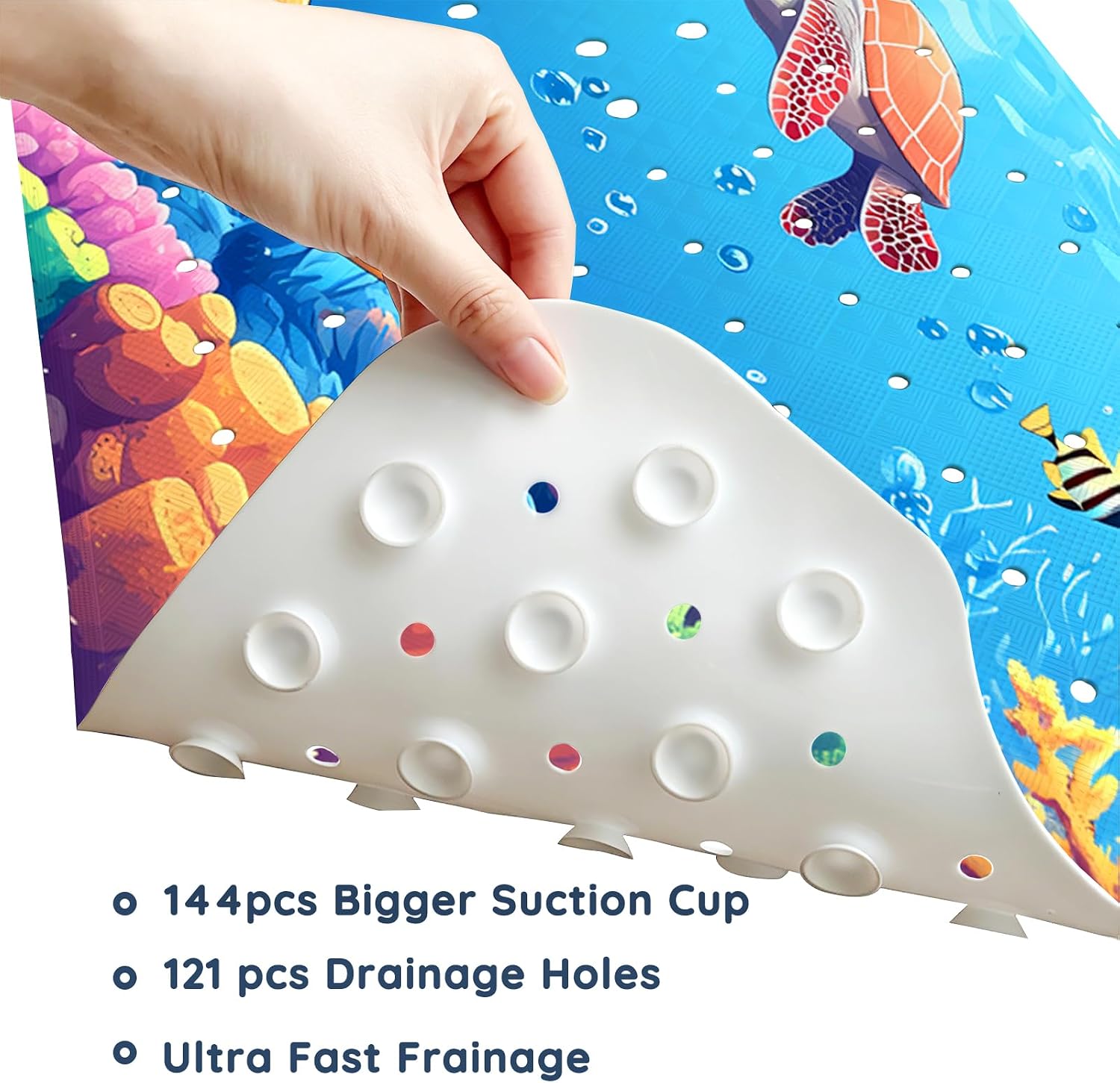 LNOND Bath Mat for Tub, Sea Turtles Bathtub mat Non Slip, Ocean World Bath Mats for Bathroom Non Slip with Drain Holes and Suction Cups,Machine Washable (40 X 16 Inch)