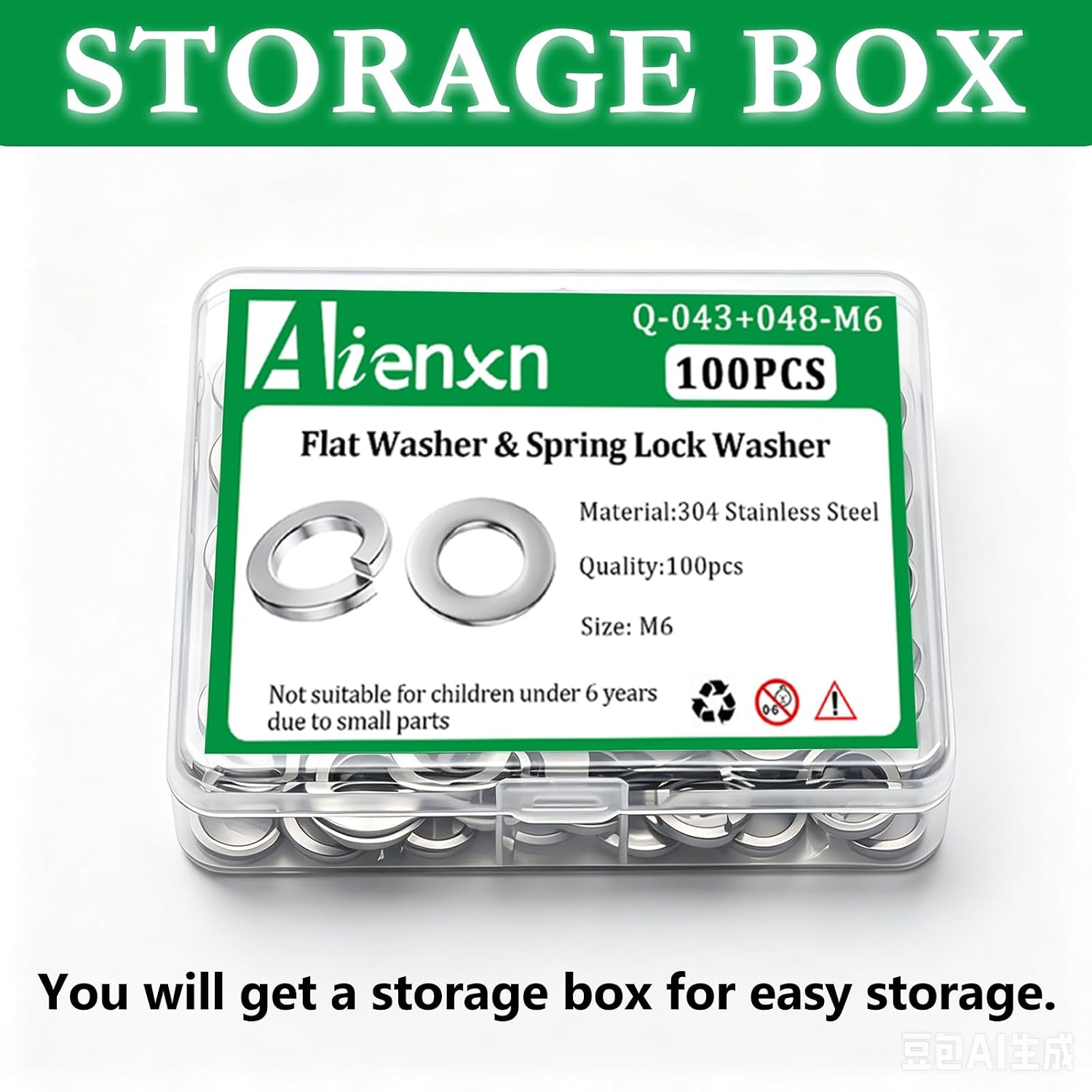 100PCS M6 Flat Washers& Spring Lock Washers, 304 SS