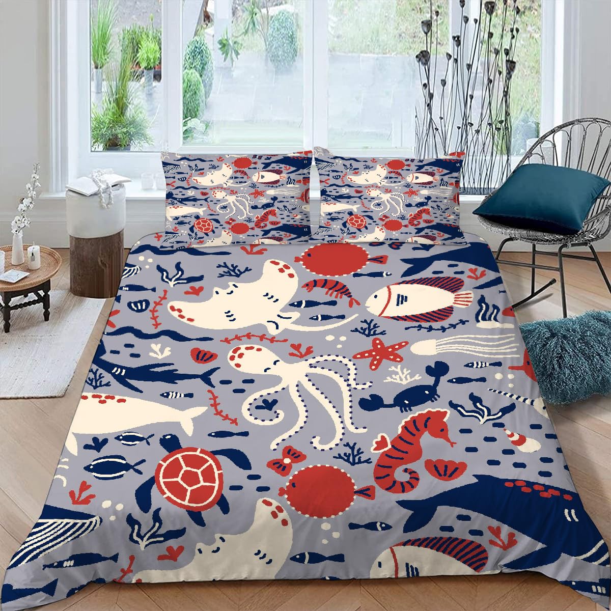 Parure de lit dauphins 3D pour une chambre ambiance océanique