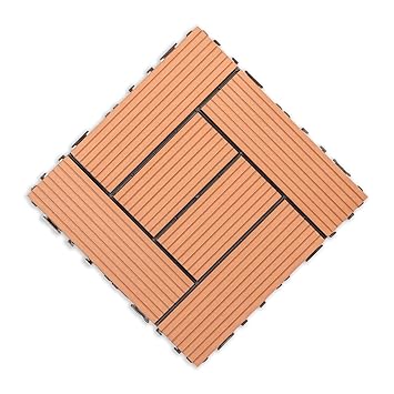 Rosetta Red Cedar WPC Interlocking Deck Tiles Waterproof Outdoor Flooring for Garden, Poolside Indoor/Outdoor, Backyards, Terrace etc.(Design 2) (11)