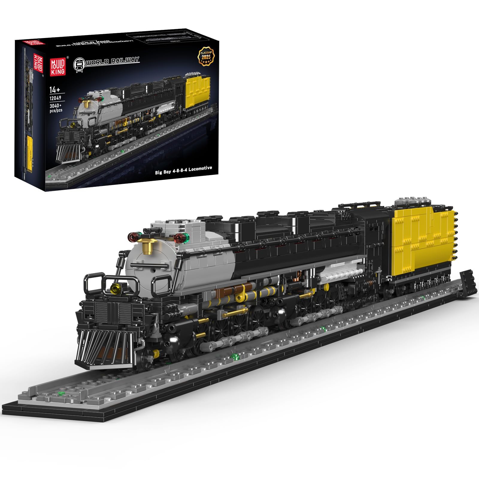 Mould King 12049 - Set di costruzione di locomotive a vapore, 3040+ pezzi, kit di modellini di treni su larga scala con binari e tender per carbone, progetto di assemblaggio meccanico per adulti e