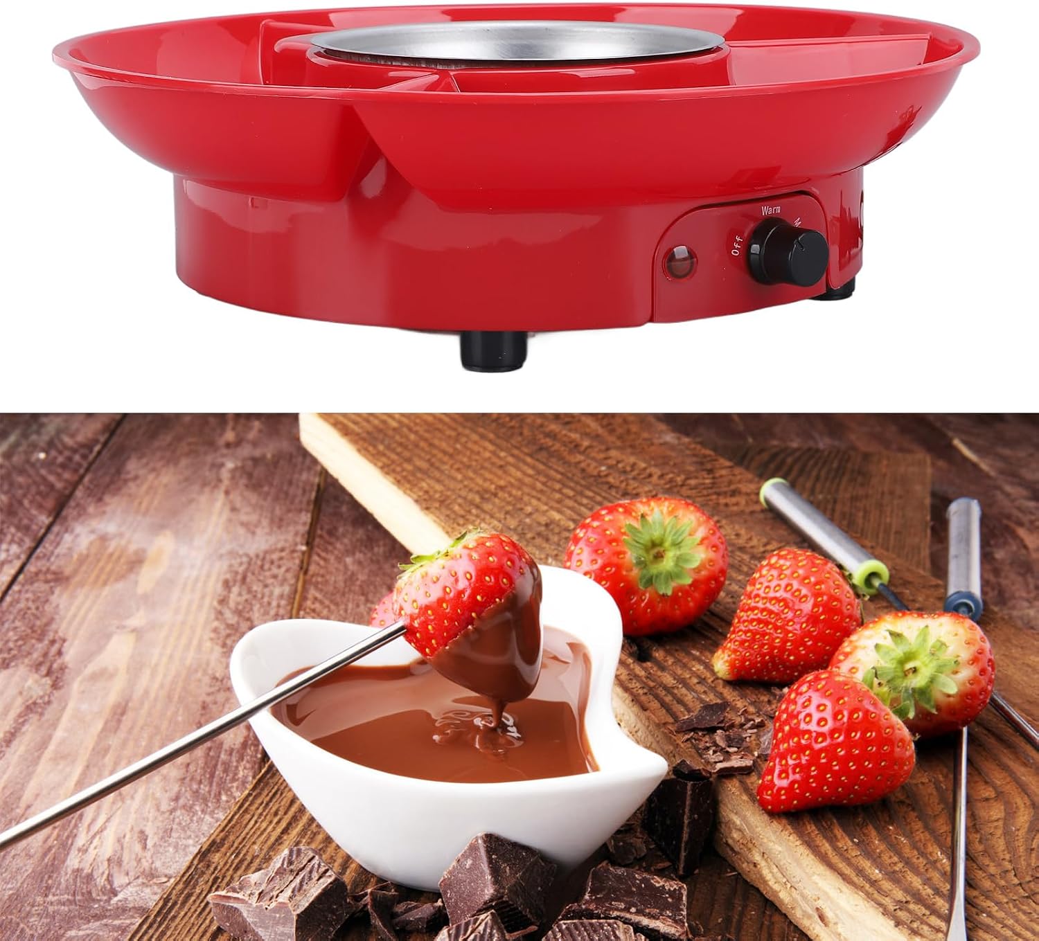 Ymiko Electric Fondue Pot Set, Stainless Steel Chocolate Melting Machine with 10 Forks and Removable Tray, Ideal for Parties, Weddings, Christmas, Mother's Day (US Plug 110V)