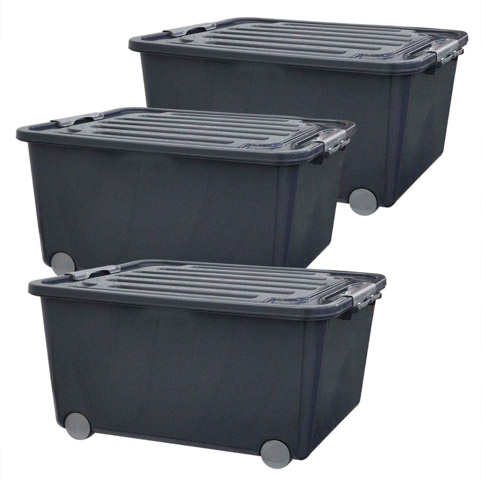 Wilai Set: 3 Aufbewahrungsboxen mit Deckel und Rollen 45 Liter grau (3x22321)