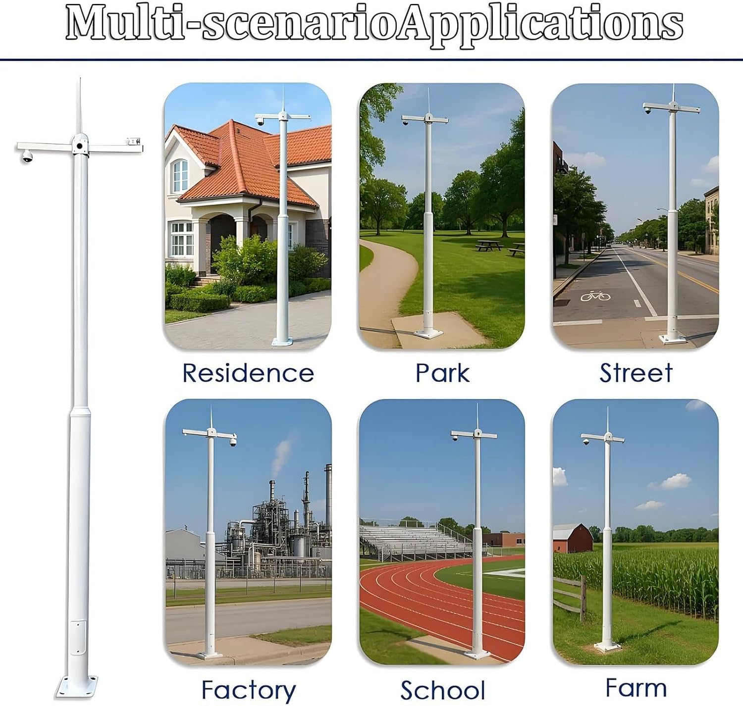 Segmented Surveillance Stand,Security Camera Poles for Outside, All-Weather Surveillance Cameras Holder Column, 6.5-19.6ft Extra-Long Pole for Security Camera C-8.2ft/2.5m