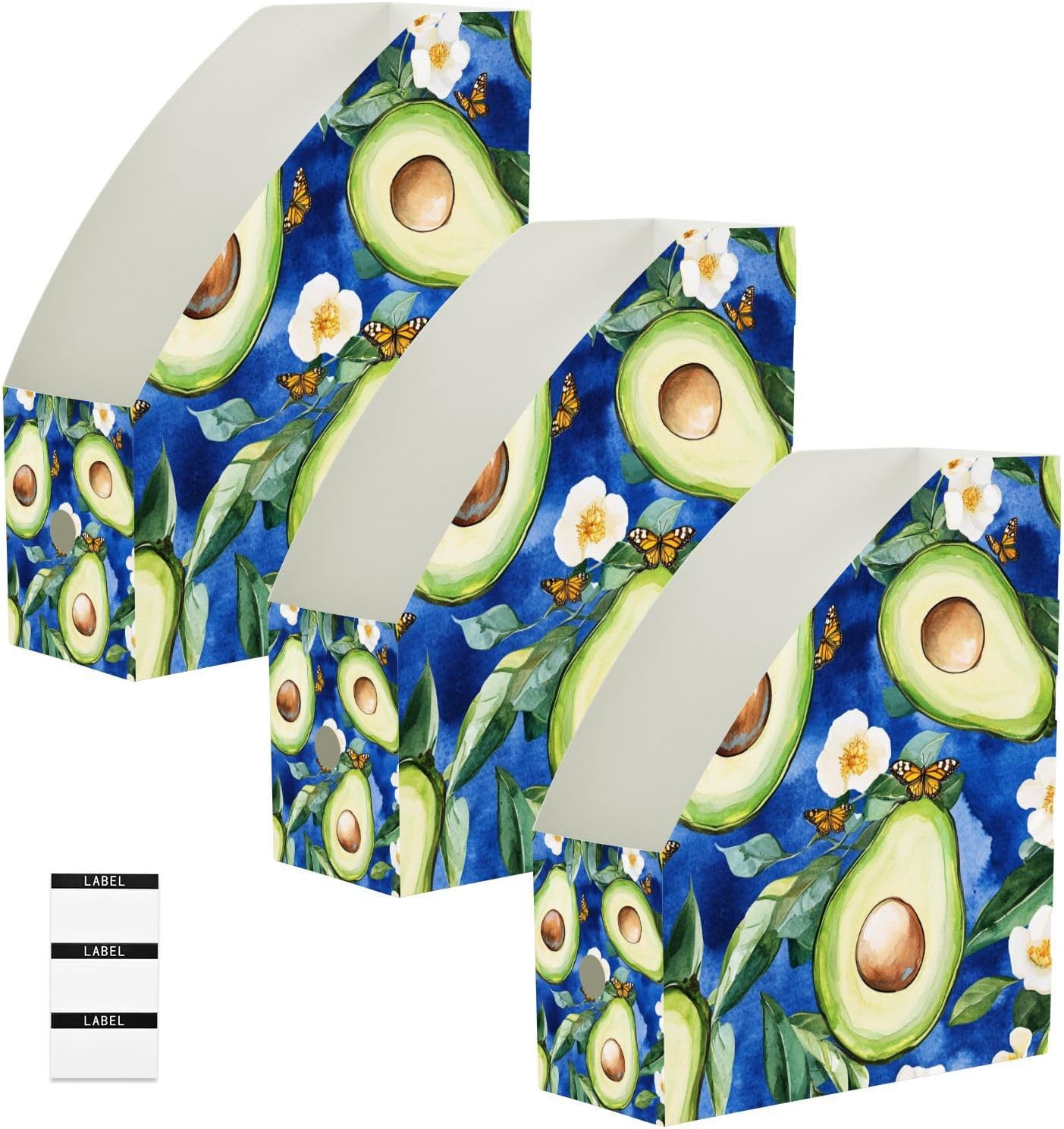 Foldable magazine organizers for desk Funny Avocado Fruit Royal Blue book box storage 3 Pack office essentials