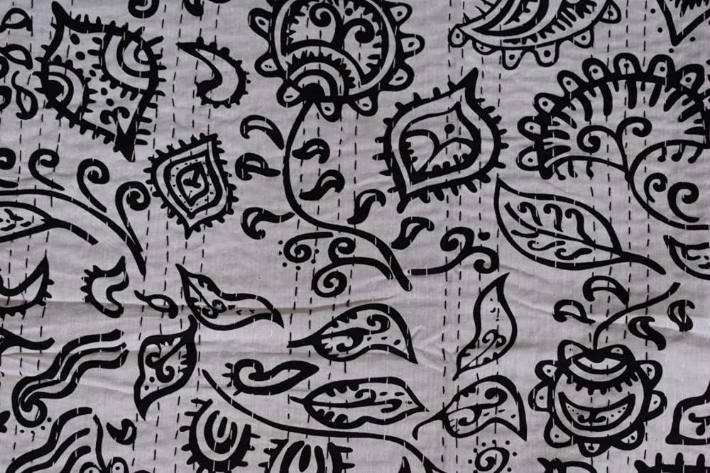 Sophia-Art Indian Feb India Reversible Bedspread Pattern Floral Print Bed Cover Gudri Pure Cotton Kantha Style Decorative Kantha Stitch Quilt (Blue, King 90 * 108 Inches)