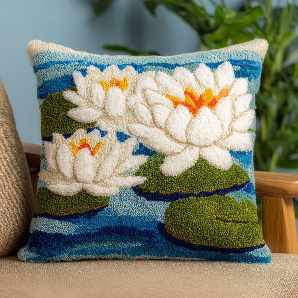 WallustrioaW Latch Hook Cushion Kit for Adults Beginners,Lotus Flowers