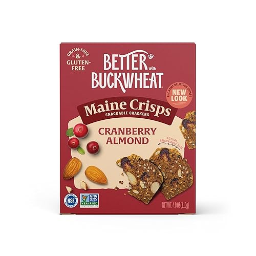 Maine Crisp Galletas Crujientes de Arándano Rojo y Almendra - Galletas Sin Gluten - Galletas para Aperitivo, Sin Granos, Sin OMG - Sabor Dulce y