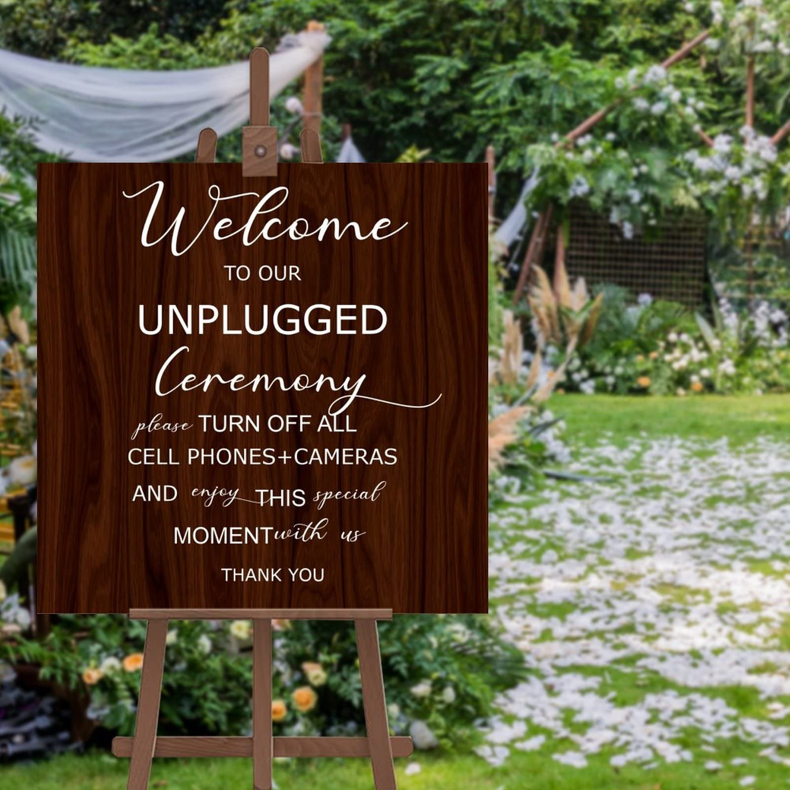 Unplugged Hochzeitsschild – Zeremonieschild aus Holz – vertikales Hochzeitsschild aus Holz – rustikale Hochzeitsdekoration, 50,8 x 50,8 cm