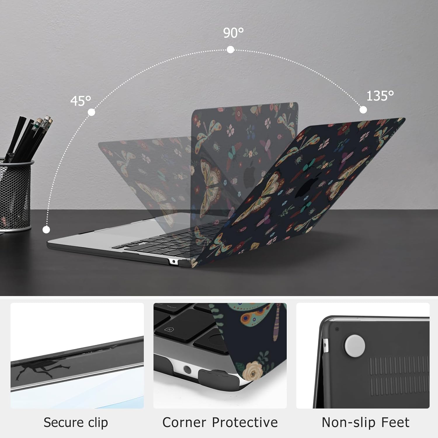 MOSISO Compatible with MacBook Air 13 inch Case 2026 2025 2024-2022 M4 A3240 M3 A3113 M2 A2681, Plastic Hard Shell&Keyboard Cover&Screen Film for MacBook Air 13.6 inch Case, Vintage Butterfly & Insect - Image 4