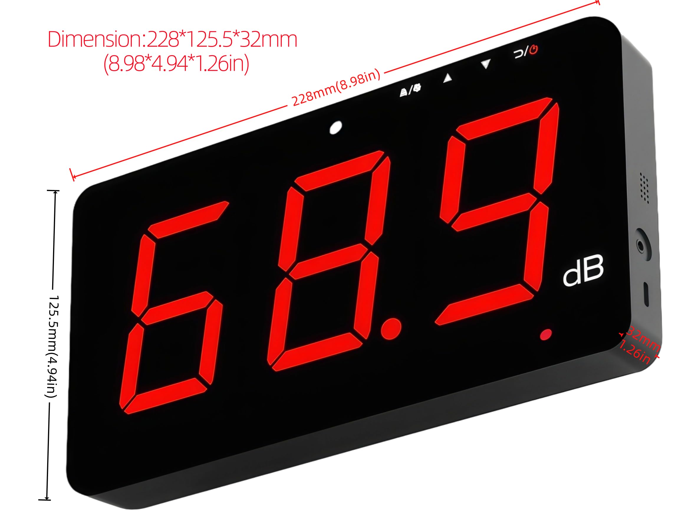 Testeur de Niveau sonore 30~130 DB - Grand écran LCD de 9,7" - À Suspendre au Mur - Mesure du Bruit avec Alarme - Sonomètre avec enregistreur de données