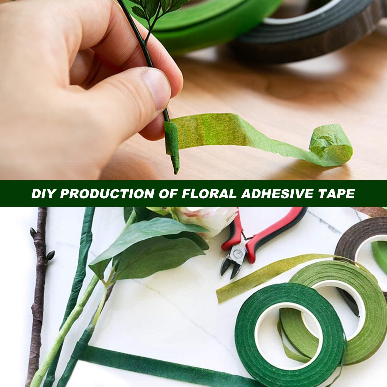 SZCXDKJ 4 Rouleaux Fleuriste Ruban Vert, Auto-adhésif Rubans Floraux, Floratape Pour Bouquet