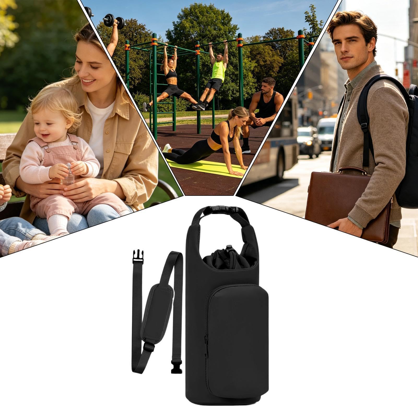 Wasserflaschenhalter mit Gurt, verstellbare isolierte Tasche mit Kordelzug mit Tasche, Wasserflaschenriemen, für Fitnessstudio, Wandern, Reisen, Outdoor, Strand, Büro, Schule, Auto, Kreuzfahrt