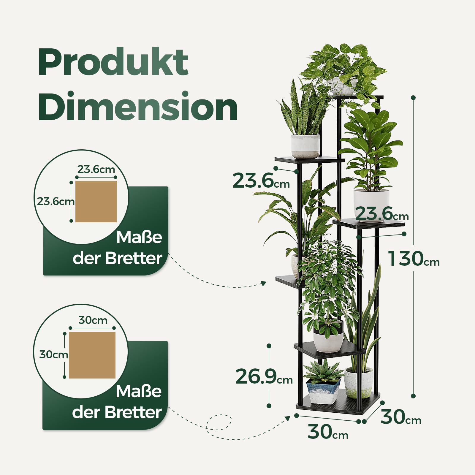 Bamworld Blumenständer Schwarz Hoch – Pflanzenständer aus Metall mit 6 Ebenen – Platzsparendes Pflanzenregal für Wohnzimmer, Balkon und Ecke – Blumenhocker & Deko Regal für Innenbereich