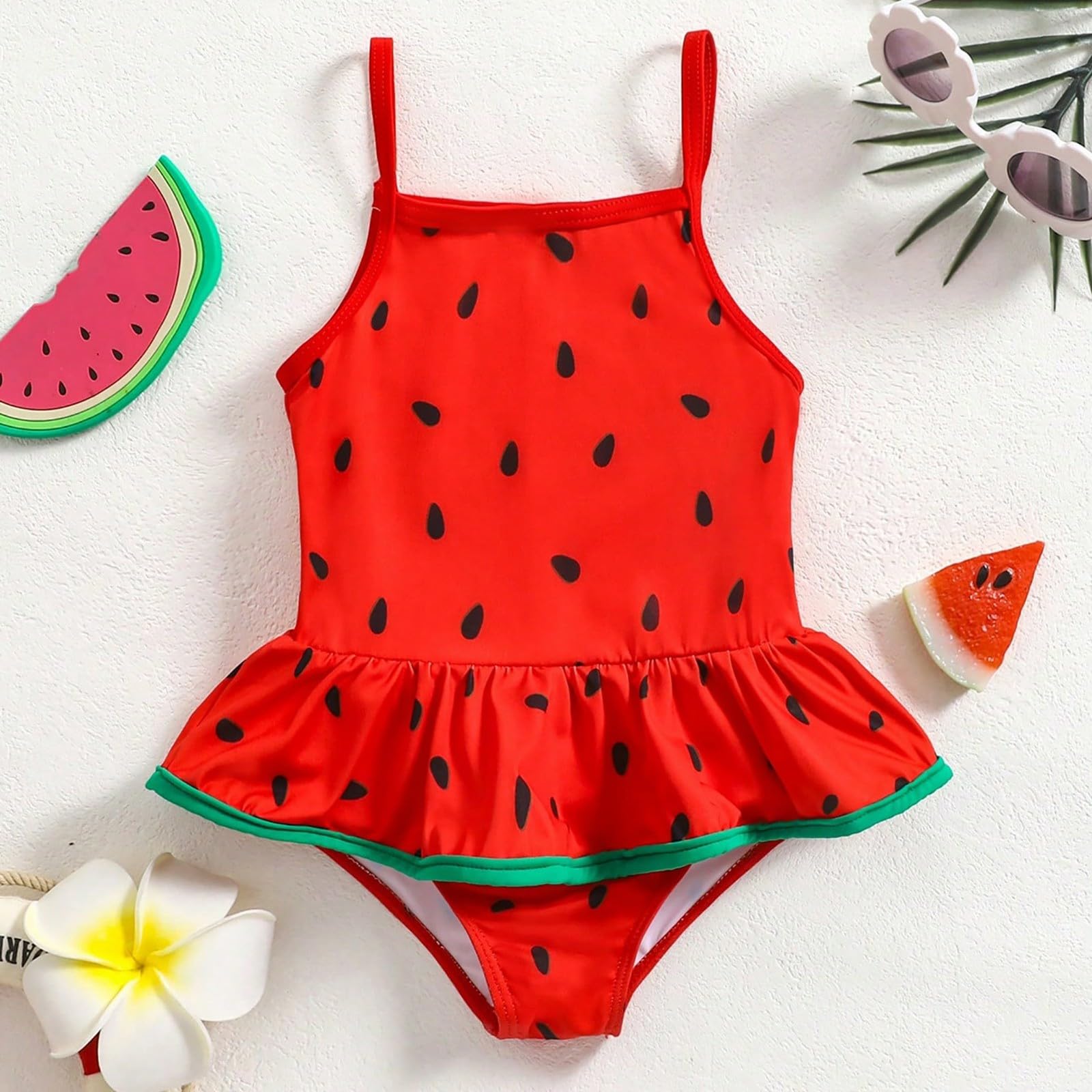 Generisch Bañador deportivo para niña con bonito patrón de sandía, cómodo traje de baño de verano para niños