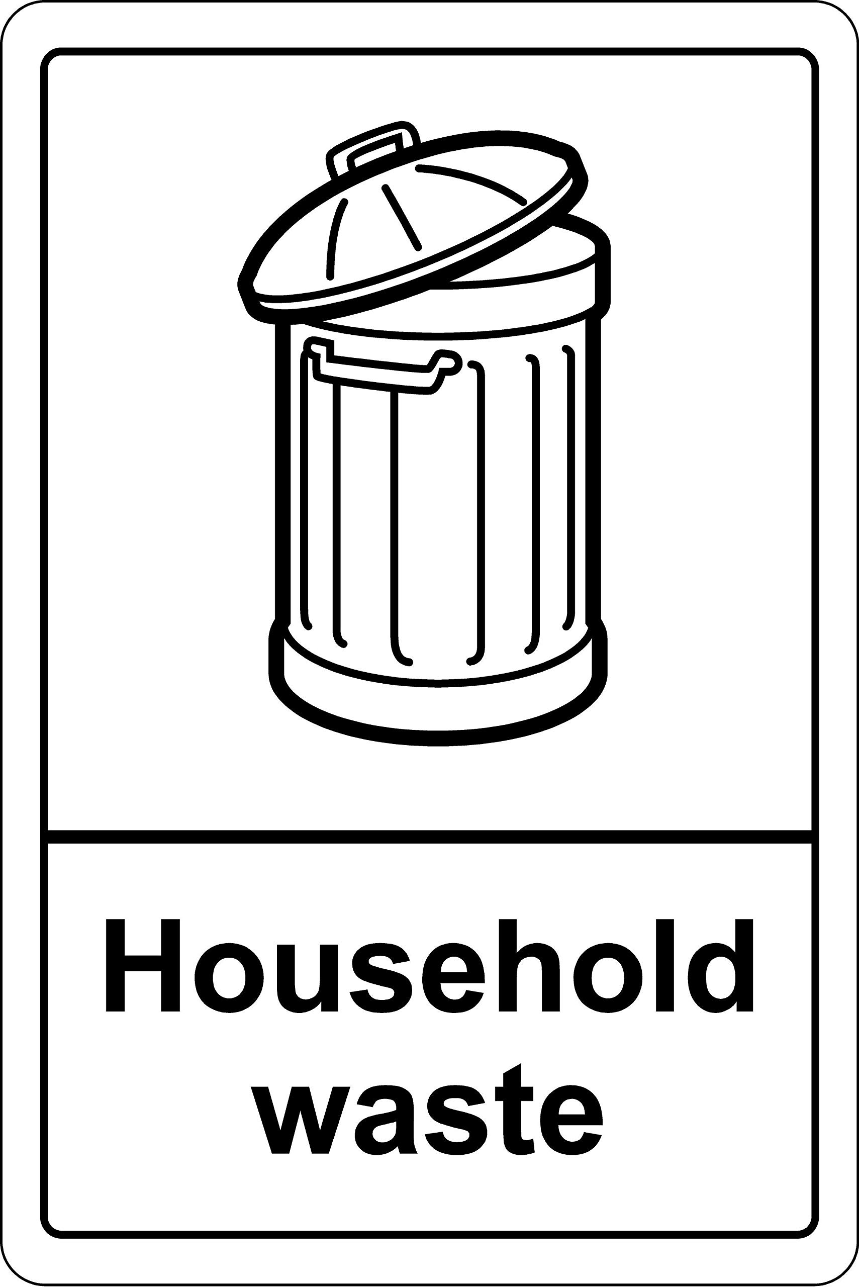 Household waste recycling sign - Self adhesive sticker 200mm x 150mm