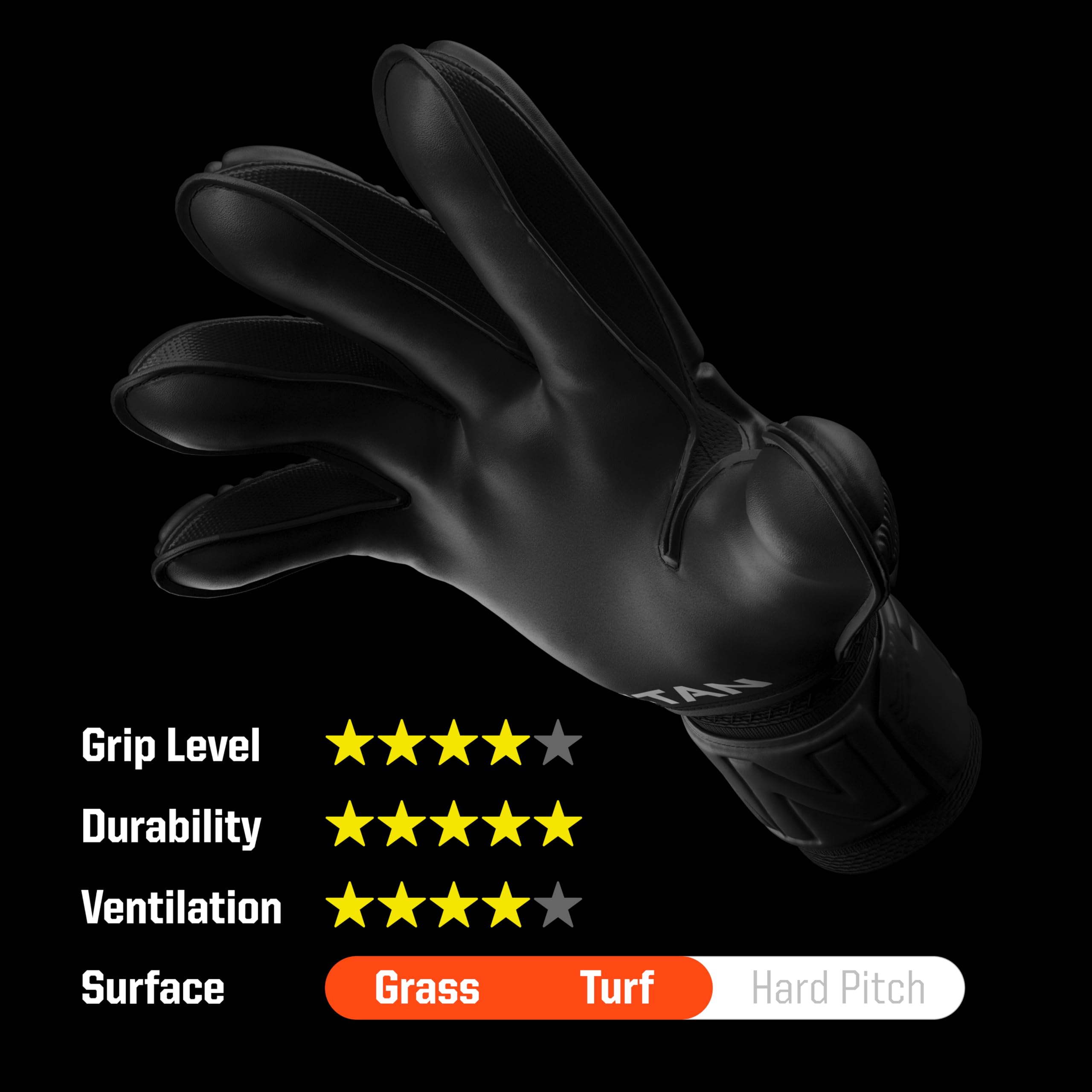 T1TAN Classic 1.0 Black-out - Guantes de Portero - sin protección para los Dedos - Guantes de fútbol para porteros - Talla 10
