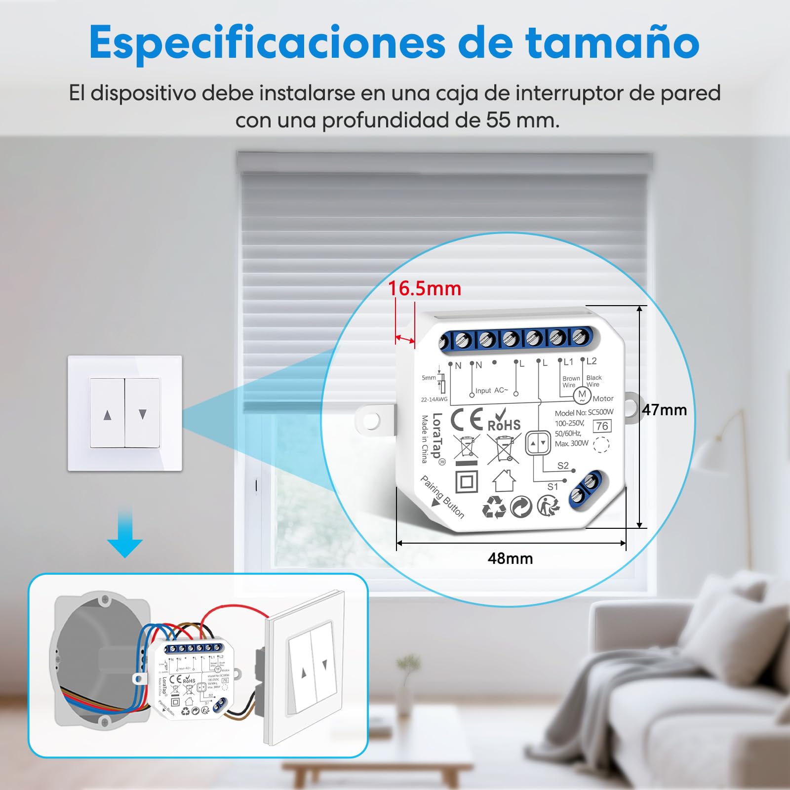 LoraTap Interruptor Persianas WiFi, 4 Piezas Relé de Persiana Temporizador Inteligente para Cortina Eléctrica, Control Remoto por Teléfono, Compatible con Alexa y Google Home para Control de Voz, 300W
