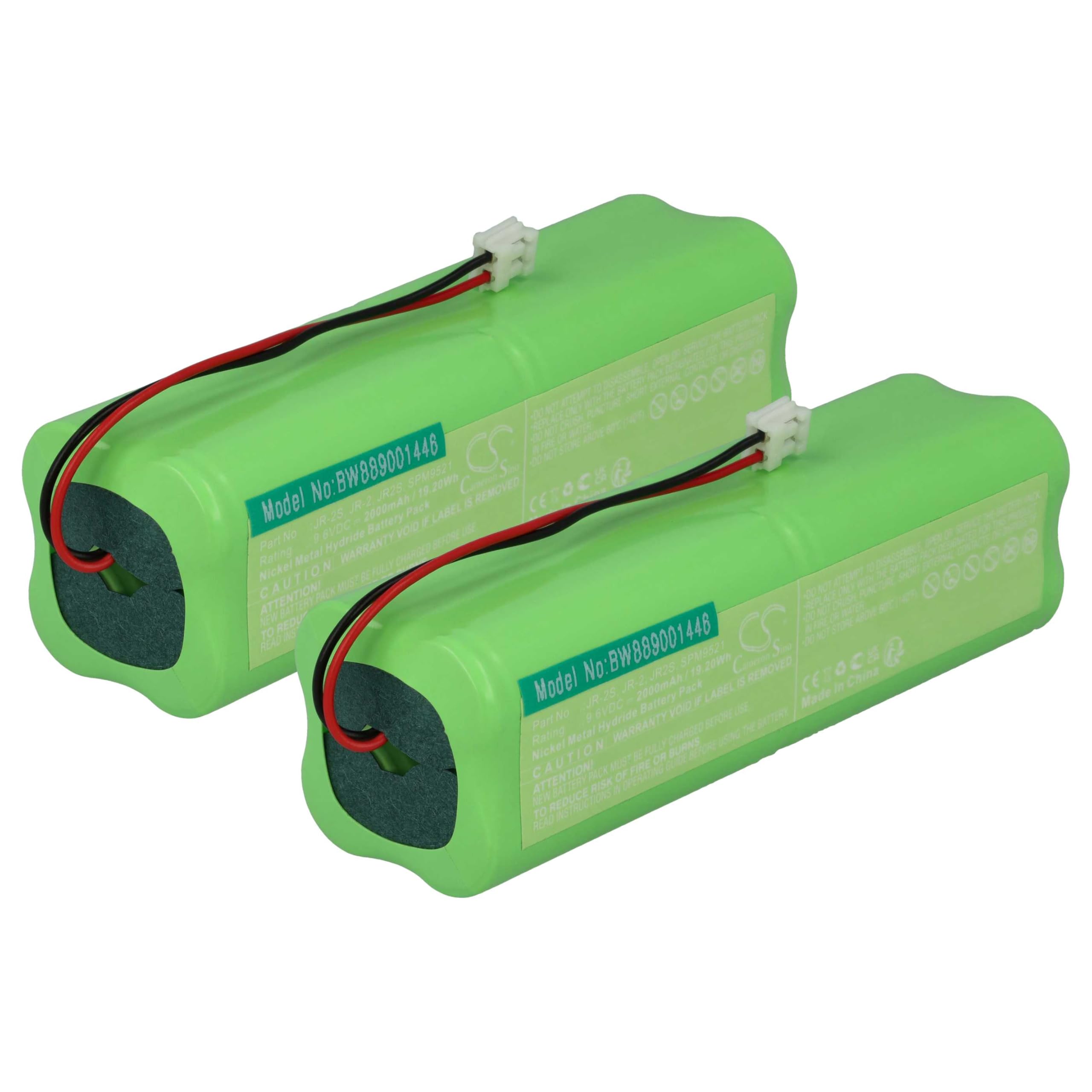 vhbw 2 x akumulator zamienny do widma JRPB5011, JR-2, SPM9521, JR-2S, JR-A, JR2, JR2S do kontrolera drona (2000 mAh, 9,6 V, NiMH)
