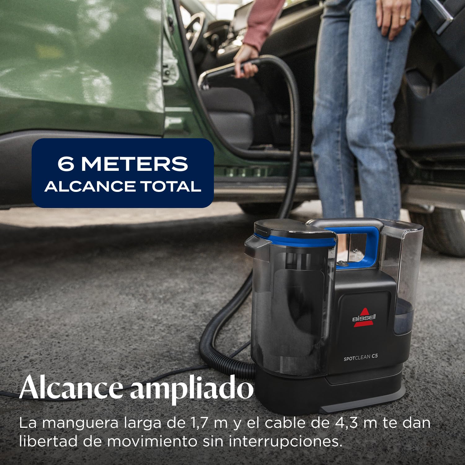 BISSELL SpotClean C5, Aspiradora de Agua Tapicería, Lava Aspiradora Ligera con Sistema Triple Action, Limpiador de Liquidos para Alfombras, Tapicería, Sofá, Auto & Más, Motor Potente de 400W, 3861N