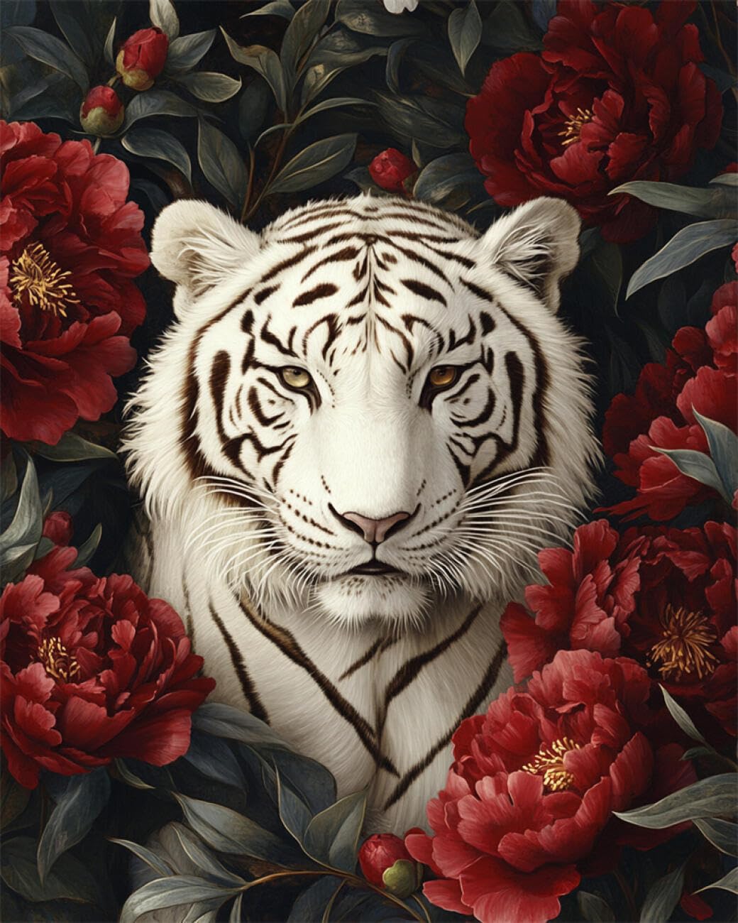 RKFLGEW DIY Seed Bead Embroidery Kits White Tiger Oil Painting 30x40cm