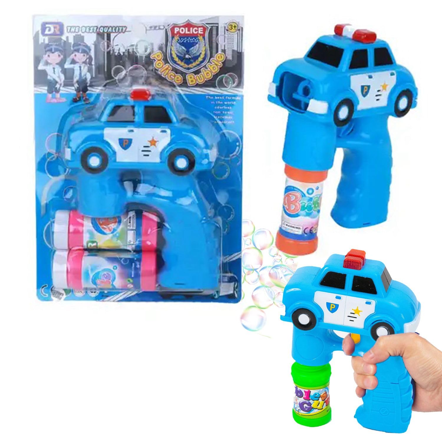 Kids Bubble Gun Toy Car Automatic Bubble Making Machinewith 2 Bubble Solutions for Kids, Bazooka Bubble Gun, Toddlers Summer Toy, Birthday, Outdoor & Indoor Activity, Easter Favors (Police Bubble)