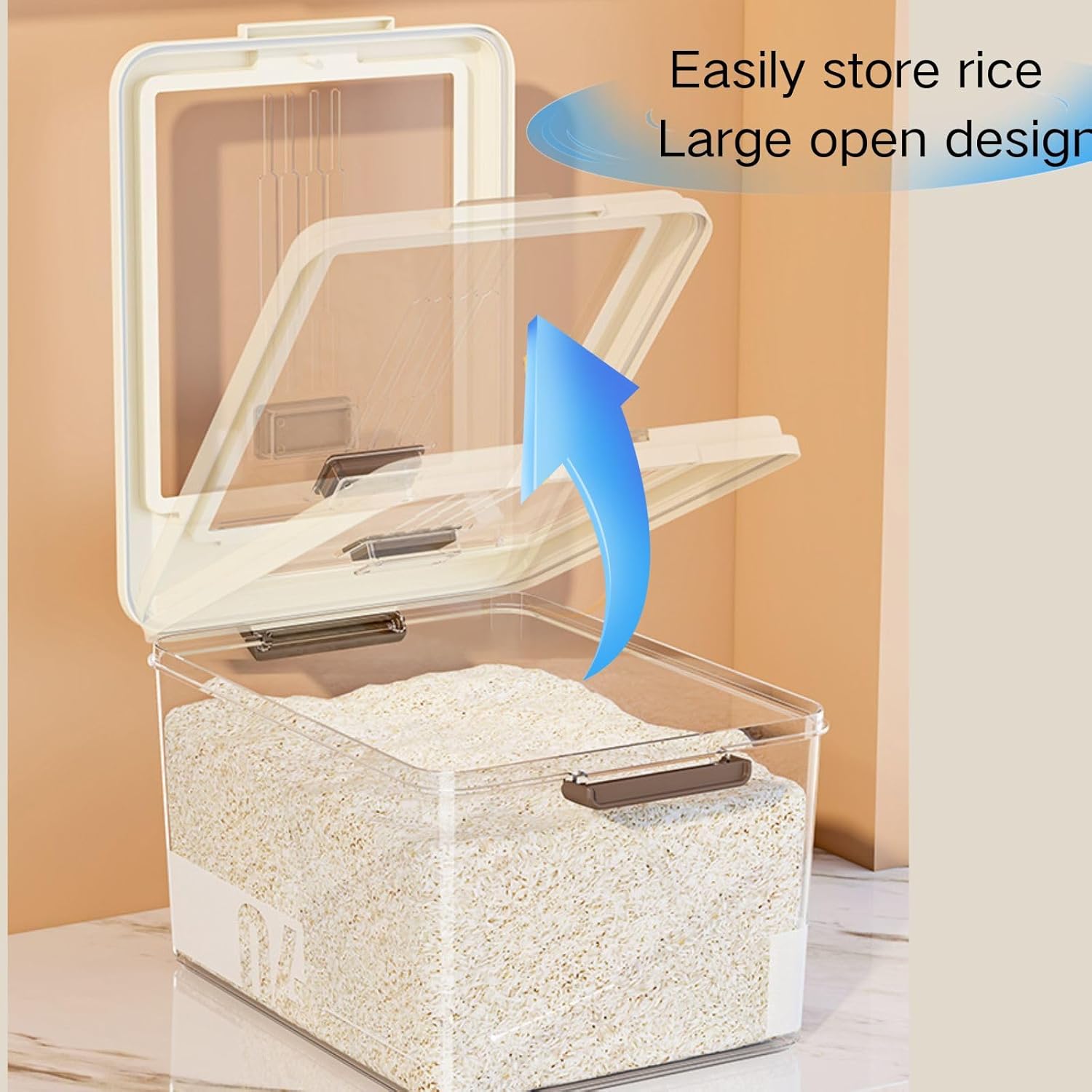 Saim Airtight Food Storage Container Set, 50 lb (20lb+30lb) Capacity, Large PP Plastic Containers with Lids, Rice Dispenser Dry Food Boxfor Flour, Rice, Grain Storage, 2 Pack - Image 4