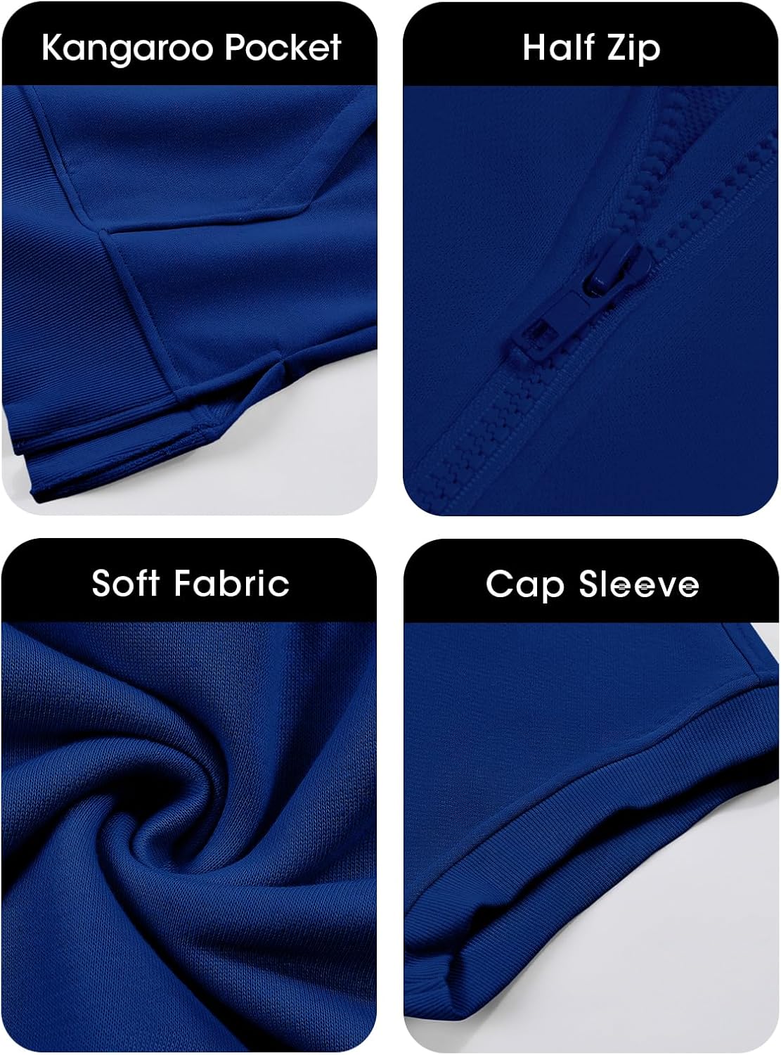 Fisoew Womens Oversized Half Zip Hoodies Short Sleeve Casual Sweatshirts Pullover Tops with Pockets - Image 6