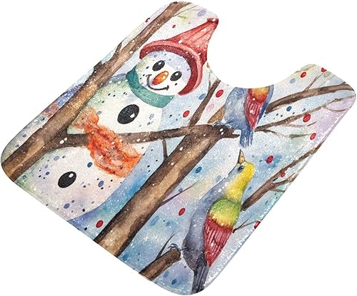 Miniatura 5 de Christmas Winter Bird Snowman Bathroom Rugs Sets 2 Piece Anti-Slip Bath Mat Set U-Shaped Toilet Rug Absorbent Bath Rugs Shaggy Bathroom Floor Mats