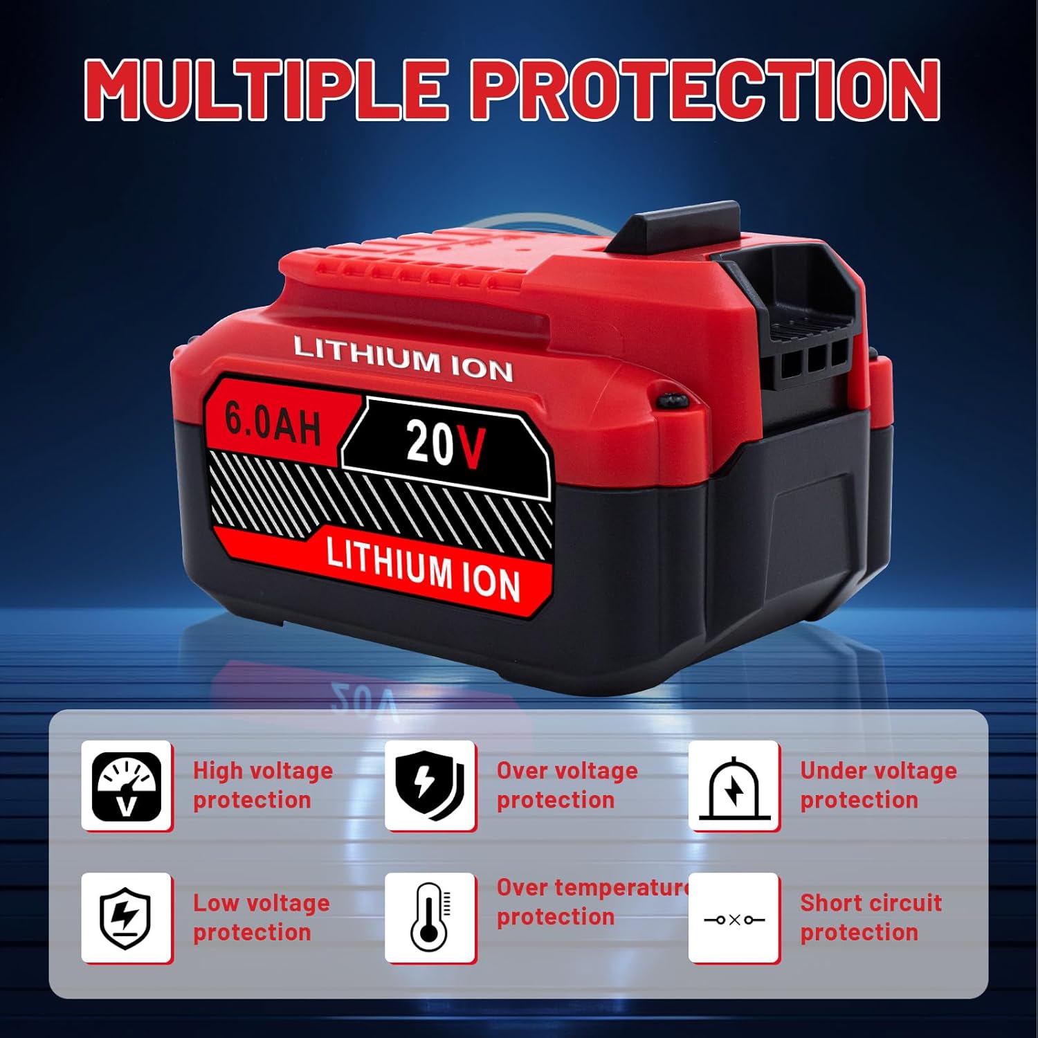 Upgrade 2-Pack 6.0Ah Batteries Replacement for Craftsman 20V Battery Compatible with Craftsman CMCB205 CMCB204 CMCB206 CMCB202 CMCB201 20V Cordless Power Tools